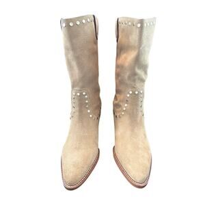 Coach Pheobe Suede Studded Boots 7.5 Coconut